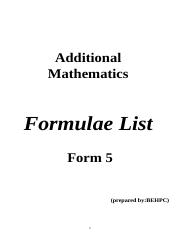 Spm add maths formula list form4 by guest76f49d 183890 views. 232115250 Spm Add Maths Formula List Form5 Doc Additional Mathematics Formulae List Form 5 Prepared By Behpc 1 01 Progressions Arithmetic Progression Course Hero