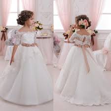 2016 New Lovely Flower Girl Dresses For Weddings Off Shoulder Short Sleeve Ball Gown Flower Girl Dresses Wedding Flower Girl Dresses Ivory Flower Girl Dresses