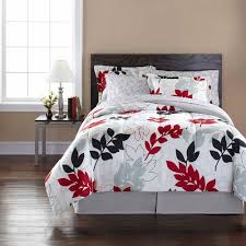Black And Gray Comforter Set Walmart Mainstays Black And Red Leaf Bed In A Bag Bedding Set Bedding Walmart Com Red Bedding Sets Red Bedding Bedroom Red