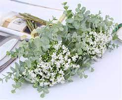 Skyseen Artificial Flowers Eucalyptus Leaf Babys Breath Gypsophila Bouquets Wedding Party Home Decor Pack Of 1 White Silk Flower Arrangements Gypsophila Bouquet Floral Wedding Decorations Wedding Flower Arrangements