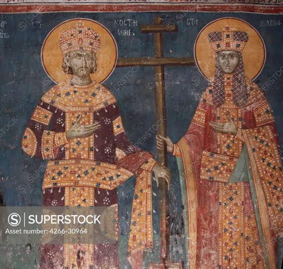 Exaltation of the Cross. Saints Constantine the Great and Helena by  Anonymous / Gracanica Monastery, Kosovo / 1321-1322 / Serbia / Fresco /  Bible / Byzantine Art - SuperStock