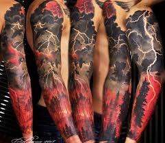 Black And Red Arm Sleeve Tattoos Nature Tattoo By Artem Pelipenko Post 13976 Nature Tattoos Nature Tattoo Sleeve Sleeve Tattoos