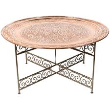 60177 marble top coffee table stand with metal fish figure base. Moroccan Metal Tray Table 2 For Sale On 1stdibs