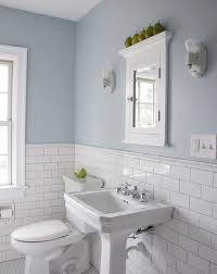 Using two different types of tiles can be a good idea to give your bathroom a unique look. Traditional Neutral Blue Bathroom Black And White Tiles Bathroom White Bathroom Tiles Small Bathroom Remodel