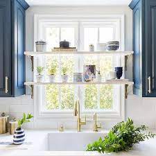 20 kitchens with perfect open shelves. White Marble Shelf With Gold Brackets Design Ideas