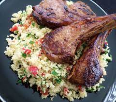 4 lamb chops or leg steaks, trimmed 1 red onion, finely chopped 200g/8oz couscous Harissa Lamb Cutlets With Couscous Salad Recipe Adaptors