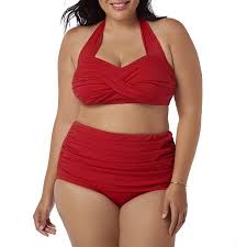 Catalina Womens Plus Size Slimming High Waisted Bikini Two Piece Swimsuit Set