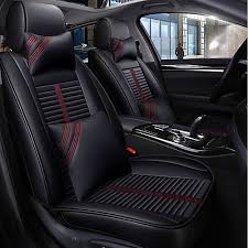 Black And Red Four Seasons Car Seat Cover With 2 Head Pillows And 2 Waist Pads For 5 Seat Car Pu Leather Airbag Compatibility Adjustable And Removable Family C Autositzbezuge Sitzbezuge Rotes Leder