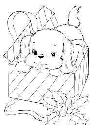 This is very cute coloring page in which puppy is smiling and he is wearing a pendant like a strip in his neck. The A Pup Coming Out Of A Christmas Gift A4 Jpg 595 842 Pixels Puppy Coloring Pages Christmas Present Coloring Pages Christmas Coloring Sheets