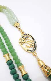 Green Crystal Tasbih 99 Prayer Beads Necklace Arabic Calligraphy Allah Name Charm Prayer Bead Necklaces Bracelets For Men Prayer Beads
