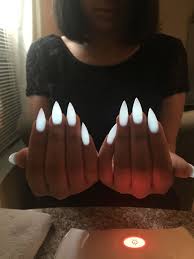 My White Glow In The Dark Nails Dark Nails Glow Nails Rave Nails The pink and white nail look is one of the most popular acrylic nail color combinations.