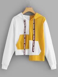 Contrast Panel Letter Print Hoodie Hoodie Fashion Letter Print Hoodie Kawaii Clothes