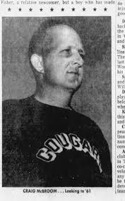 Parrish Eagles 1957 (?) Front: Maurice Thomas, James Blinkensop, Peck  Huggins, Bob Jones, Mike Busby, Bill Nelson Back: Butch Courington, Mark  Wilson, Bro Barnes-Methodist Pastor, Haskell Jones