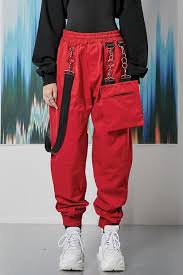 Black And Red Joggers Womens Open The Door Acidity Chain Pocket Jogger Pants Red Joggers Sweatpants For Women Kooding Cute Sweatpants Outfit Red Joggers Parachute Pants Outfit