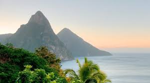 St Lucia Pitons and tropical coastline