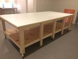 My Own Desk Add Legs With Rolling Wheels And Add A Few Shelves For Storing Materials Art Studio At Home Art Studio Design Studio Table
