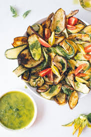 Roasted Eggplant Zucchini Salad With Basil Vinaigrette Kale Caramel Recipe Eggplant Zucchini Roast Eggplant Food