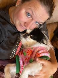 Japanese Chin baby girl Suki and her crocheted dog toy