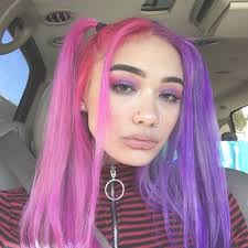 Long Wavy Cosplay Wigs Half Light Pink And Purple Halloween Costume Wig Split Dyed Hair Aesthetic Hair Dyed Hair