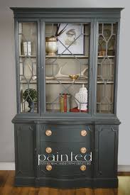 China Cabinet Painted In Annie Sloan Graphite And French Linen Painted China Cabinets Antique China Cabinets Painted Furniture