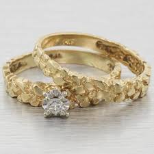 Wedding band a wedding ring; Custom 14k Gold Nugget Diamond Engagement Ring Set Outofpawn Com