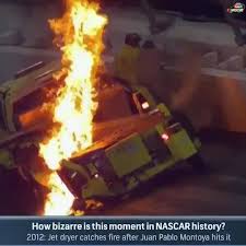 The 200 gallons of jet fuel on the dryer truck reacted as you would expect at the impact, bursting into flame. Nascar On Nbc Juan Pablo Montoya Hits Jet Dryer In Daytona 500 Facebook