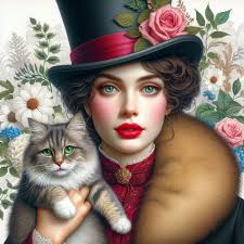 Oil painting of a white French bulldog and Persian cat