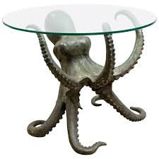 Blue octopus in clear water coastal home table runner of my art. Octopus Bronze Table 1 For Sale On 1stdibs