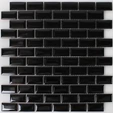 Schwarze schwarze fliesen des schwarzen. Keramik Metro Mosaik Fliesen Facette Schwarz Glanzend Tm33329