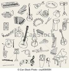 Line Drawings Of Musical Instruments On Kraft Paper For Back Wall Add Some Color Maybe Musical Instruments Drawing Music Drawings Instruments Art