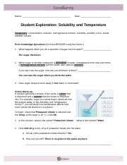 We did not find results for: Solubilitytemperaturese Doc Name Date Student Exploration Solubility And Temperature Vocabulary Concentration Dissolve Homogeneous Mixture Solubility Course Hero