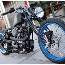 Black And Blue Motorcycle Bobbed Black And Blue I Like The Flat Black But I Would Do The Detail In Olive Green Bobber Bikes Vintage Bikes Hot Bikes
