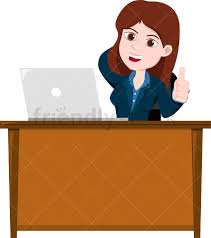 Woman Behind Her Desk Giving The Thumbs Up Vector Clipart Friendlystock
