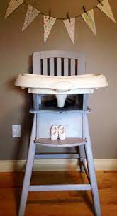 re loved eddie bauer wood high chair painted in ascp paris grey distressed and covered in clear wax look wood high chairs best high chairs wooden high chairs