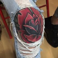 Great Work B Knee Tattoo Traditional Rose Tattoos Traditional Tattoo