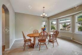 15 rooms that make wall to wall carpet shine designsponge. Beige Dining Room Interior With Round Wall Carpet Floor Wooden Table With Chairs For Six Person Northwest Usa Stock Photo Picture And Royalty Free Image Image 67378593