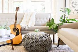 Living Room Grey Knit Pouf Ottoman Living Room With Round Knitted Pouf Ottoman Pouf Ottoman Living Room Ottoman In Living Room Interior