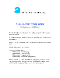 Artistic Stitches Inc Robison Anton Thread Colors
