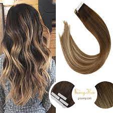 Tape In Balayage Brown Highlighted Medium Blonde Human Hair Extensions 4 6 22 Clip In Hair Extensions Human Hair Extensions Balayage