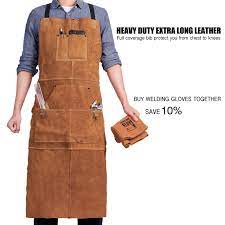Qeelink Leather Welding Apron Heat And Flameresistant Heavy Duty Work Apron With 6 Pockets 42 Extra Large And Cross B Welding Apron Aprons For Men Work Aprons