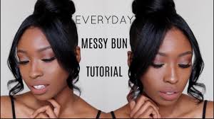 Long black hairstyle with side swept bangs. Everyday Messy Bun Bang Quick Easy Natural Hairstyles Youtube