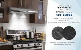 A 36 inch range hood is the most popular hood on the market. Amazon Com Cosmo Cos 5mu36 36 In Under Cabinet Range Hood Ductless Convertible Duct Slim Kitchen Stove Vent With 3 Speed Exhaust Fan Reusable Filter And Led Lights In Stainless Steel 36 Inch Appliances