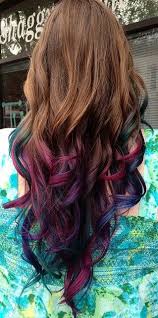 Mixed Hair Color Purple Brown Blue And Black Hair Styles Temporary Hair Color Long Hair Styles