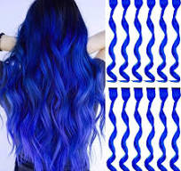 12 PCS Blue Hair Extensions Clip in, Curly Wavy Colored Extension for Kids  Girls - Party Highlights Synthetic Hairpiece 17 inch