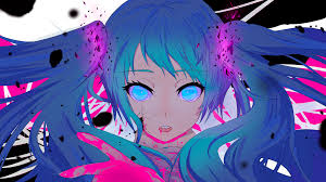 Image of video games clouds touhou night flying moon skirts long hair. Wallpaper Vocaloid Hatsune Miku Blood Blue Eyes Blue Hair Cracked Glowing Eyes Long Hair Nail Polish Open Mouth Solo Twintails 2560x1440 Apmusichd 1703037 Hd Wallpapers Wallhere