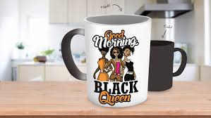 African american businesswoman receiving message with good news. Good Morning Black Queen Heat Changing Mug
