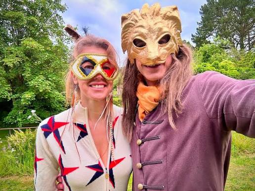 Anya and I fancying it up. Happy birthday to M&T. xx ps available for panto…