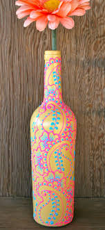 Black Bottle And Yellow Things Henna Style Decorative Wine Bottle Vase Sunshine Yellow Etsy Bottle Crafts Crafts Diy Crafts