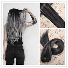 Black To Silver Grey Ombre Balayage Remy Human Hair Clip In Hair Extensions 120 Grams Human Hair Clip Ins Clip In Hair Extensions Ombre Hair Color
