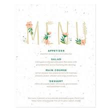 Seed Paper Menu Save The Date Cards Floral Letters Wedding Menu Cards